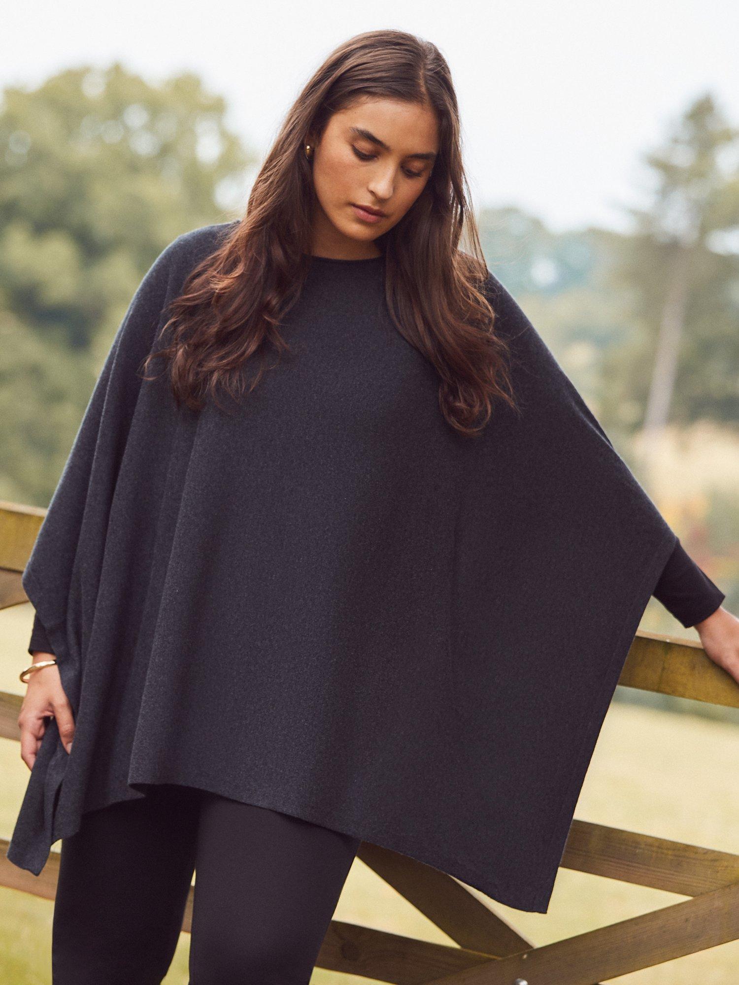 Product image 3 of 3, which shows Live Unlimited Curve Contrast Border Poncho, Grey, 14-16