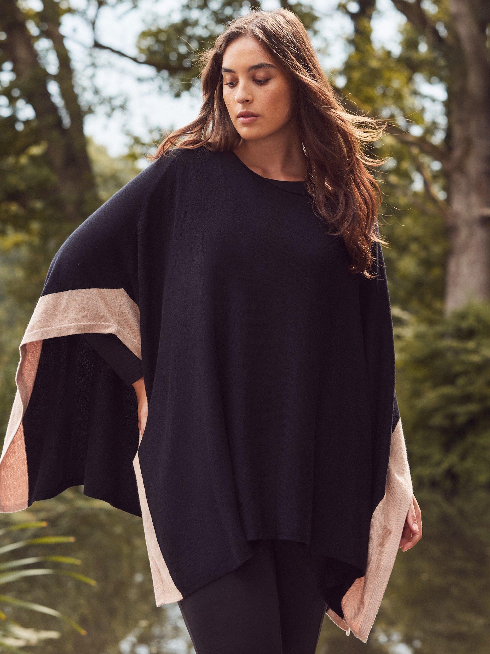 Product image 2 of 3, which shows Live Unlimited Curve Contrast Poncho, Black, 14-16