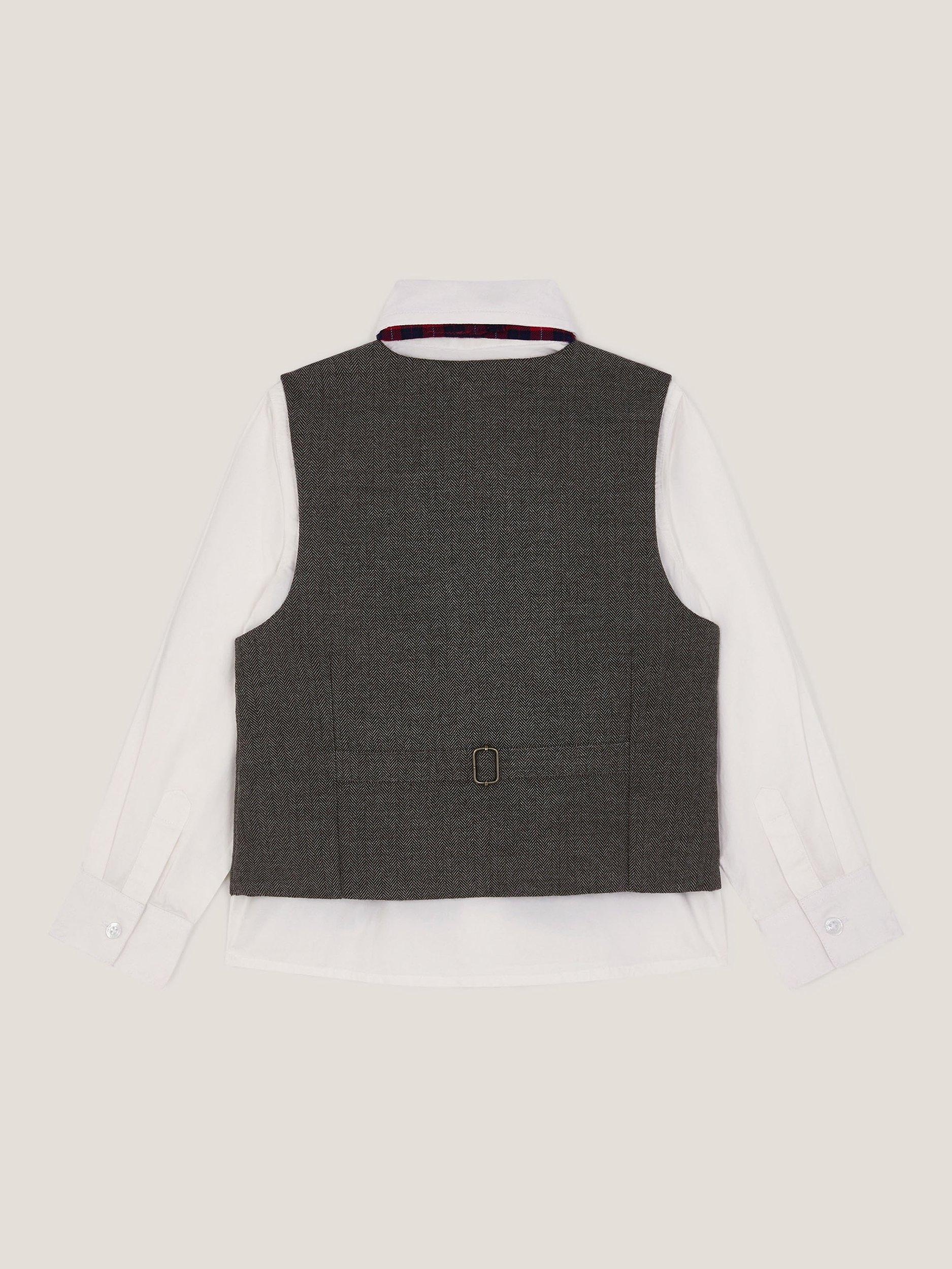 Product image 2 of 3, which shows Monsoon Kids' 3-Piece Waistcoat & Shirt Set, Grey, 6-12 months