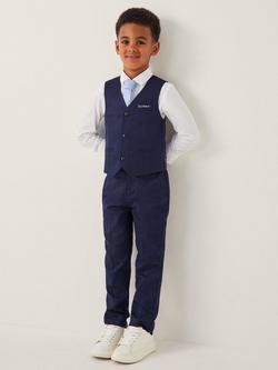 Monsoon Kids' Harry 4-Piece Herringbone Suit & Tie Set, Navy, Navy