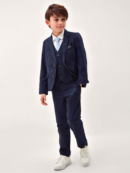 Monsoon Kids' Harry 4-Piece Herringbone Suit & Tie Set, Navy, Navy
