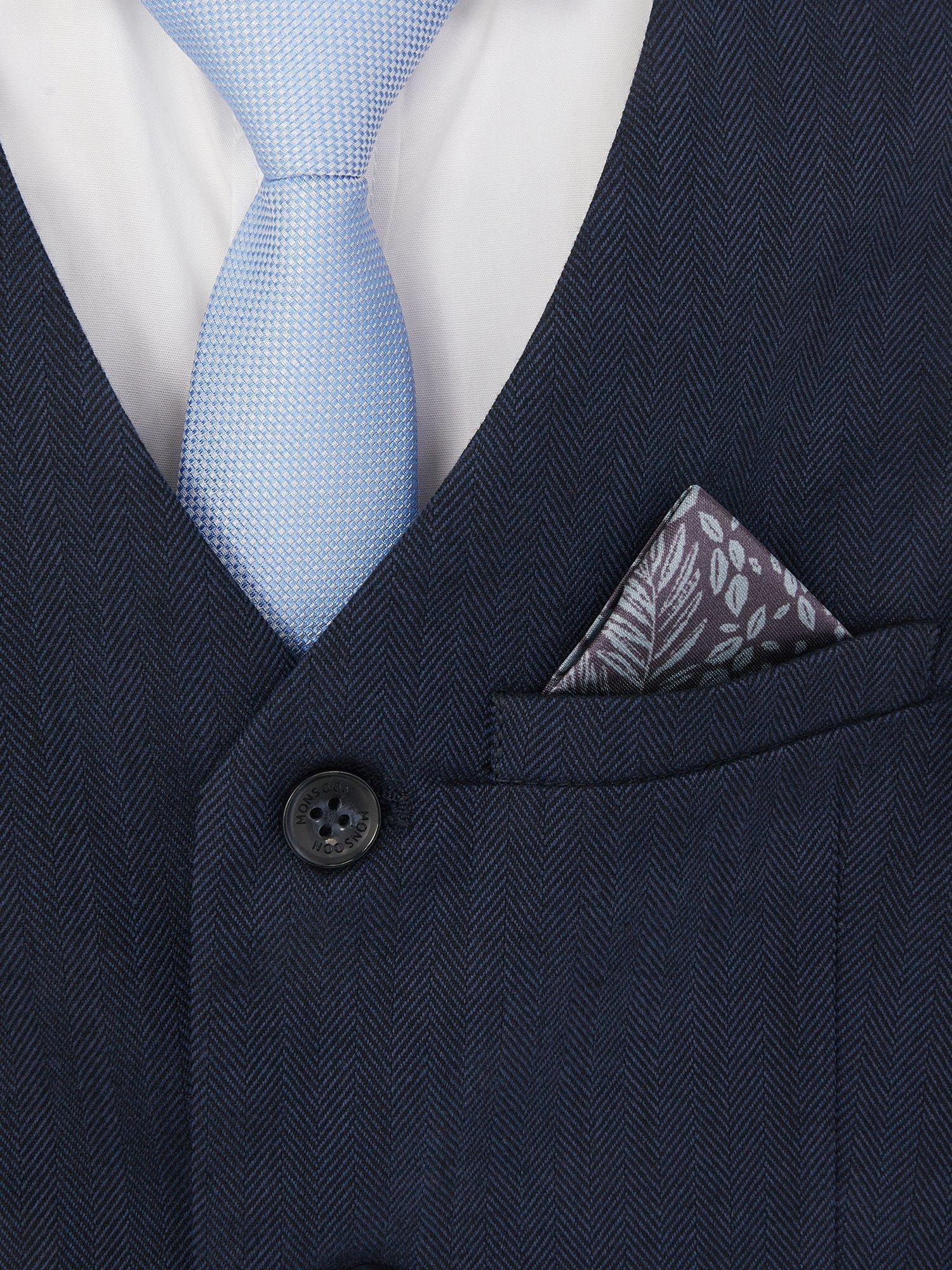 Product image 4 of 4, which shows Monsoon Kids' Harry 4-Piece Herringbone Suit & Tie Set, Navy, 6-12 months