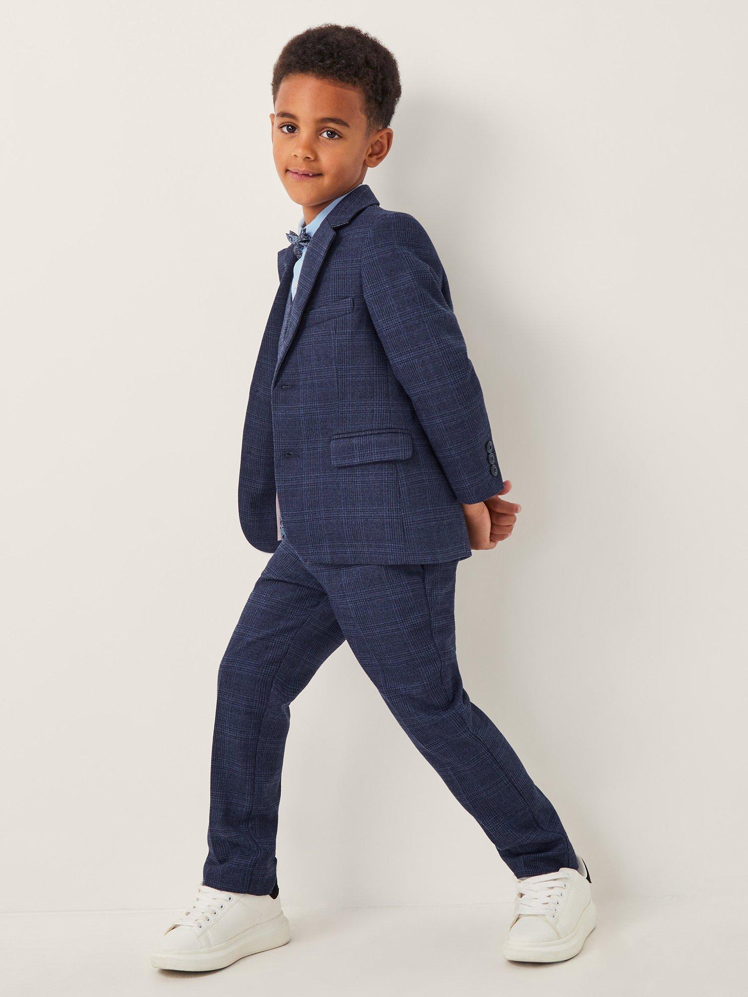 Product image 1 of 4, which shows Monsoon Kids' Oliver Check Blazer, Navy, 2-3 years