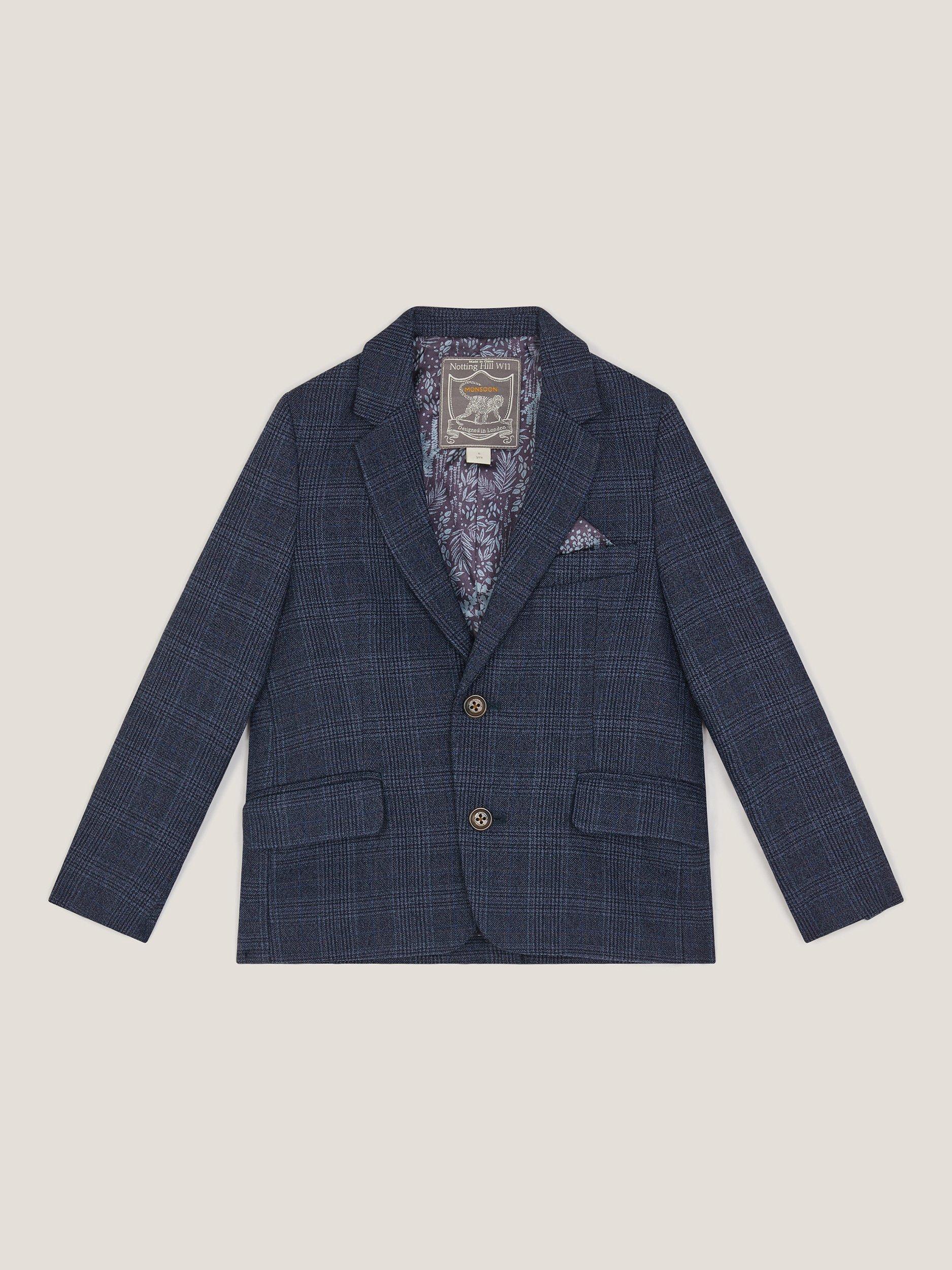 Product image 2 of 4, which shows Monsoon Kids' Oliver Check Blazer, Navy, 2-3 years