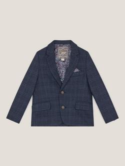 Monsoon Kids' Oliver Check Blazer, Navy - view 2, Navy