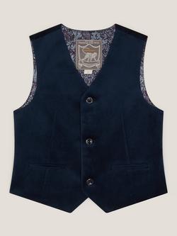 Monsoon Kids' Velvet V-Neck Waistcoat, Navy - view 2, Navy