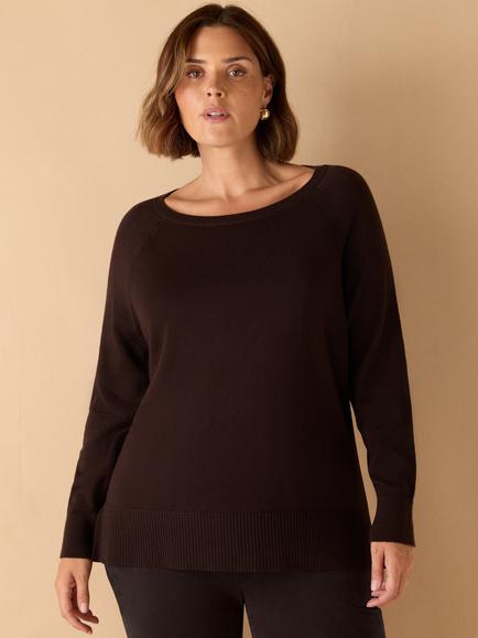 Live Unlimited Curve Round Neck Jumper, Brown