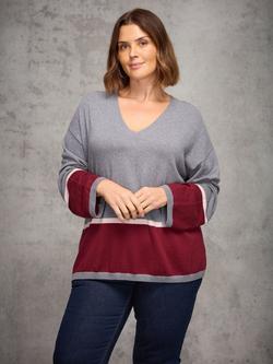 Live Unlimited Curve Contrast Stripe V-Neck Jumper, Grey, Grey
