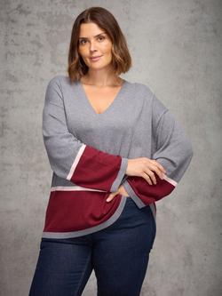 Live Unlimited Curve Contrast Stripe V-Neck Jumper, Grey - view 2, Grey