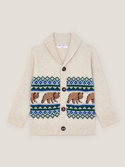Monsoon Kids' Bear Fair Isle Cardigan, Ivory - view 2, Ivory
