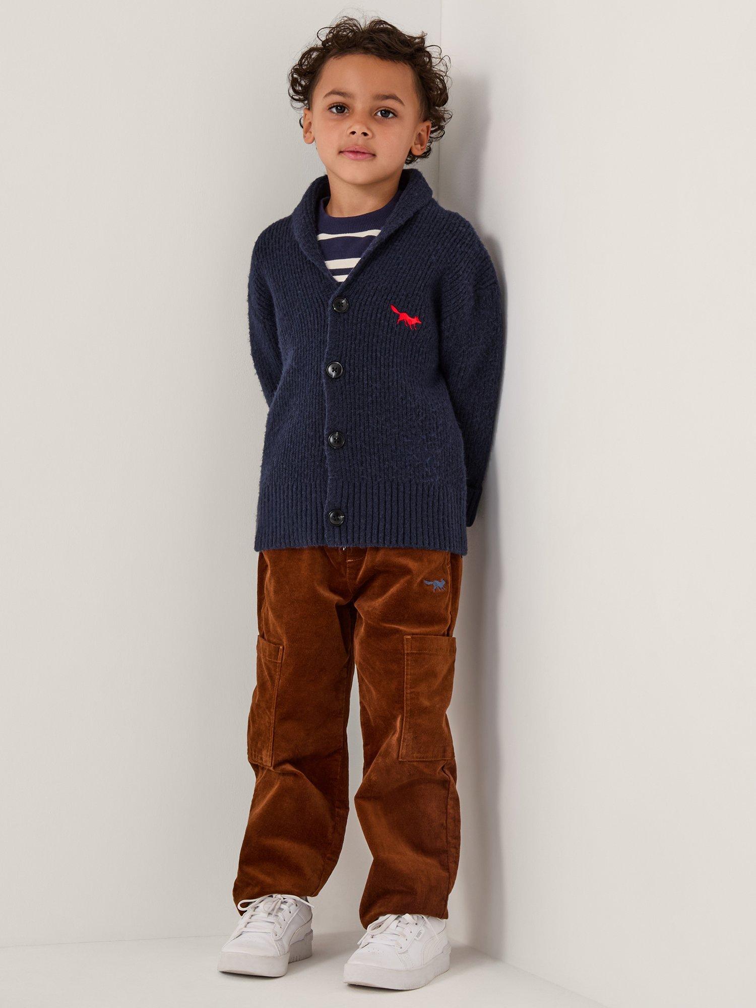 Product image 1 of 4, which shows Monsoon Kids' Fox Shawl Cardigan, Navy, 3-4 years