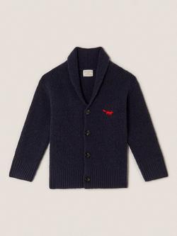 Monsoon Kids' Fox Shawl Cardigan, Navy - view 2, Navy