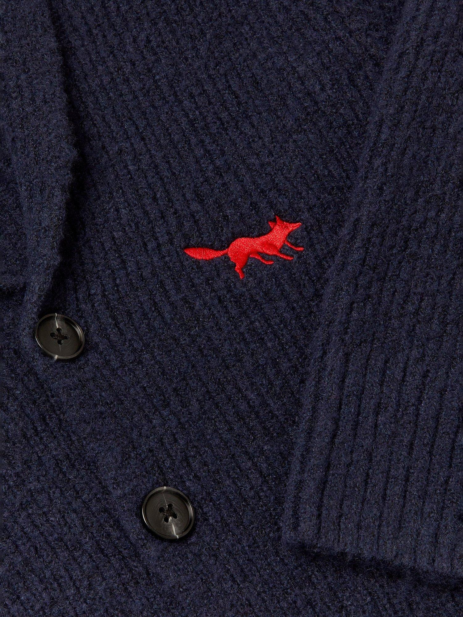 Product image 4 of 4, which shows Monsoon Kids' Fox Shawl Cardigan, Navy, 3-4 years