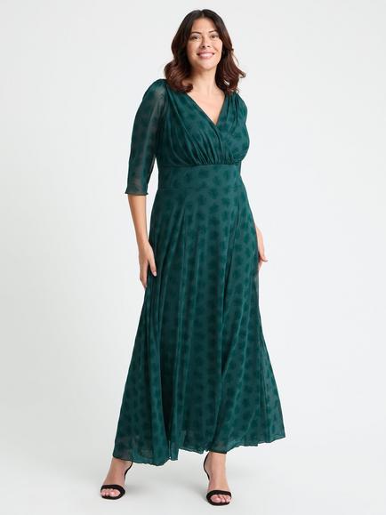 Scarlett & Jo Verity Velvet Floral Flock Maxi Dress, Green