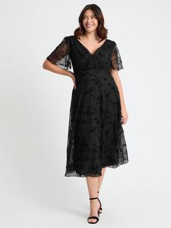 Scarlett & Jo Victoria Flock Angel Sleeve Midi Dress, Black