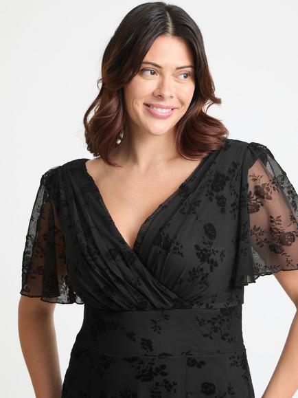 Scarlett & Jo Victoria Flock Angel Sleeve Midi Dress - view 2, Black