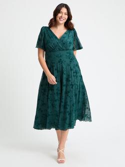 Scarlett & Jo Victoria Flock Angel Sleeve Midi Dress, Green