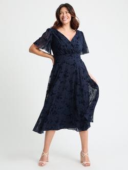Scarlett & Jo Victoria Flock Angel Sleeve Midi Dress, Navy