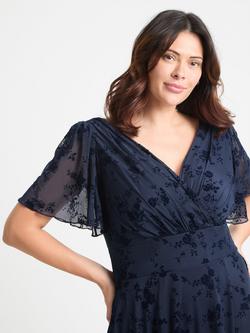 Scarlett & Jo Victoria Flock Angel Sleeve Midi Dress - view 2, Navy