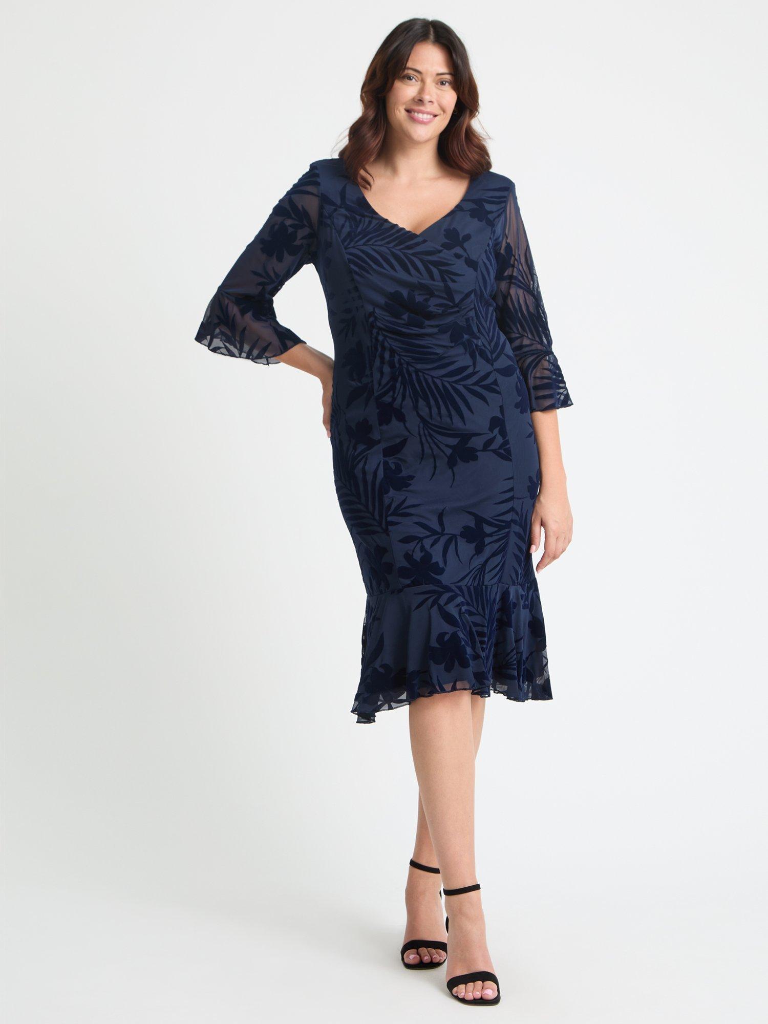 Scarlett Jo Velvet Flocked Flapper Dress, Navy