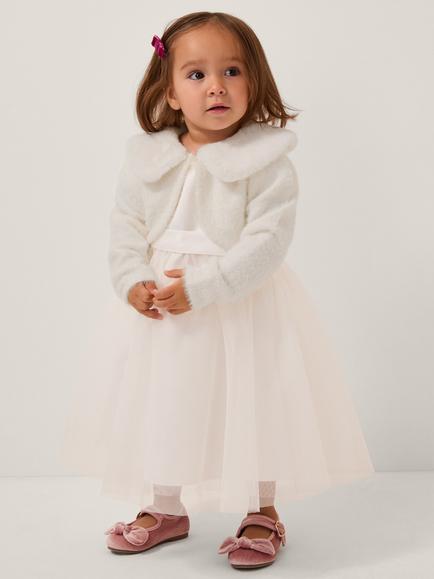 Monsoon Baby Detachable Collar Fuzzy Cardigan, Ivory, Ivory