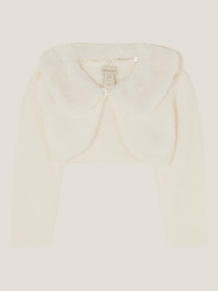 Monsoon Baby Detachable Collar Fuzzy Cardigan, Ivory - view 2, Ivory