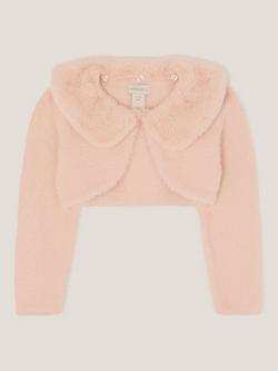 Monsoon Baby Fuzzy Long Sleeved Cropped Cardigan, Pink, Pink