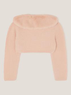 Monsoon Baby Fuzzy Long Sleeved Cropped Cardigan, Pink - view 2, Pink