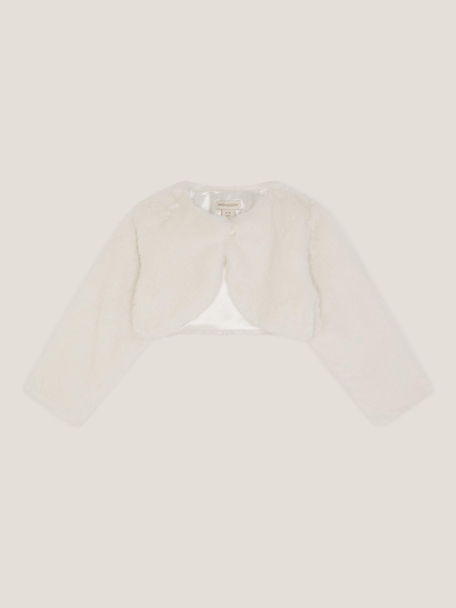 Monsoon Baby Marie Faux Fur Cardigan, Ivory