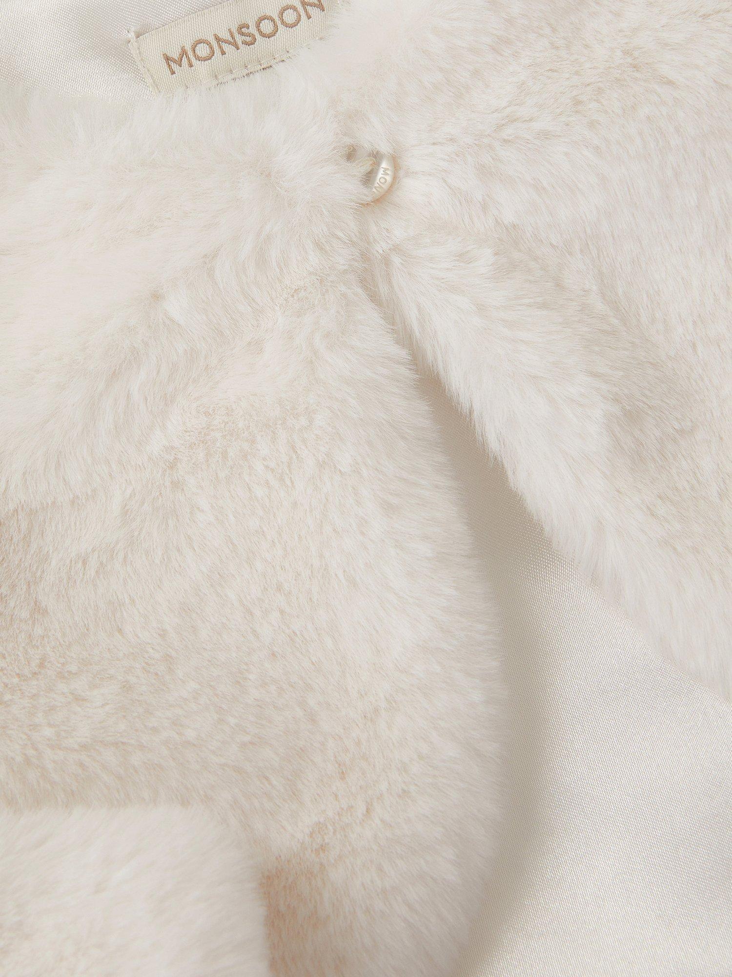 Monsoon Baby Marie Faux Fur Cardigan, Ivory