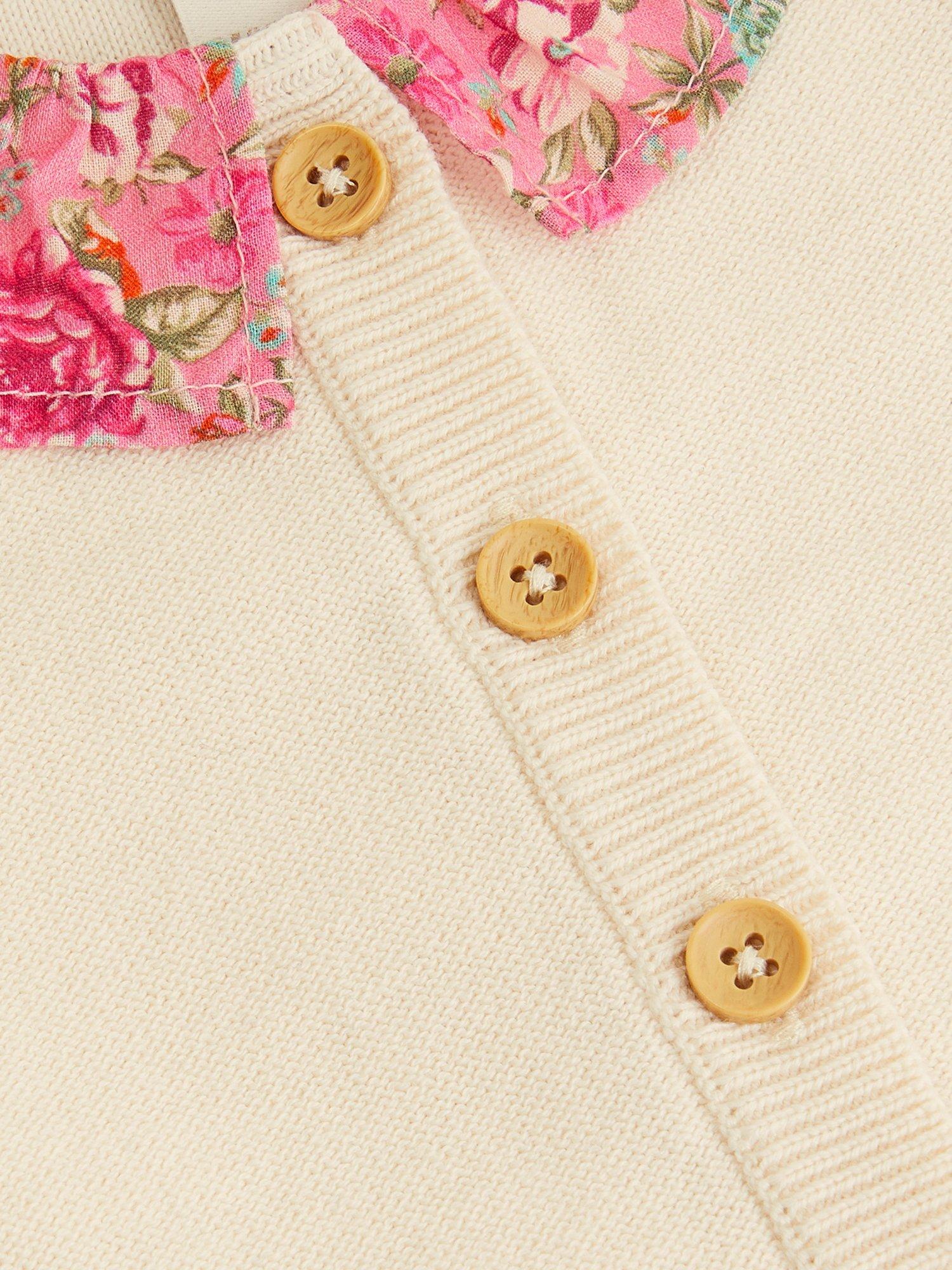 Product image 3 of 3, which shows Monsoon Baby Cotton Cardigan, Ivory, 0-3 months