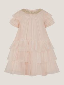 Monsoon Baby Alexandra Short Sleeved Ruffle Dress, Pink, Pink