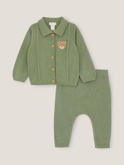 Monsoon Baby Newborn Bear Knitted Cardigan and Trousers Set, Green, Green