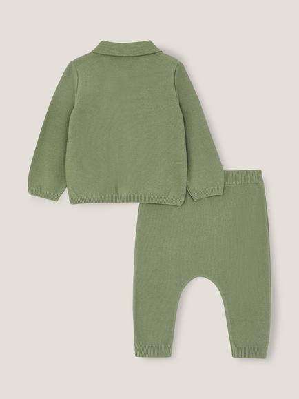 Monsoon Baby Newborn Bear Knitted Cardigan and Trousers Set, Green - view 2, Green