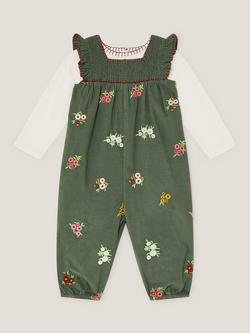 Monsoon Baby Floral Top and Dungarees Set, Green, Green
