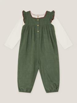 Monsoon Baby Floral Top and Dungarees Set, Green - view 2, Green