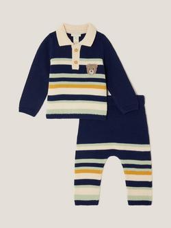 Monsoon Baby Bear Knitted Jumper and Trousers Set, Navy, Navy