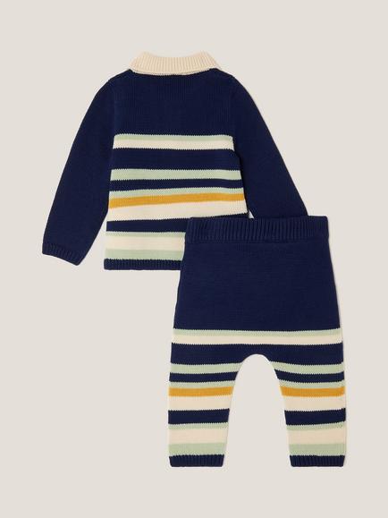 Monsoon Baby Bear Knitted Jumper and Trousers Set, Navy - view 2, Navy