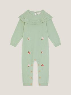 Monsoon Baby Cotton Long Sleeved Romper, Green, Green