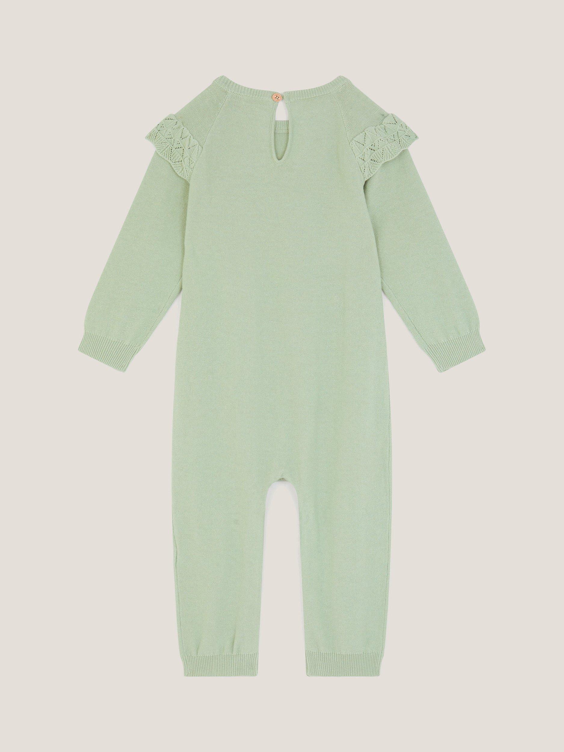 Product image 2 of 3, which shows Monsoon Baby Cotton Long Sleeved Romper, Green, 0-3 months