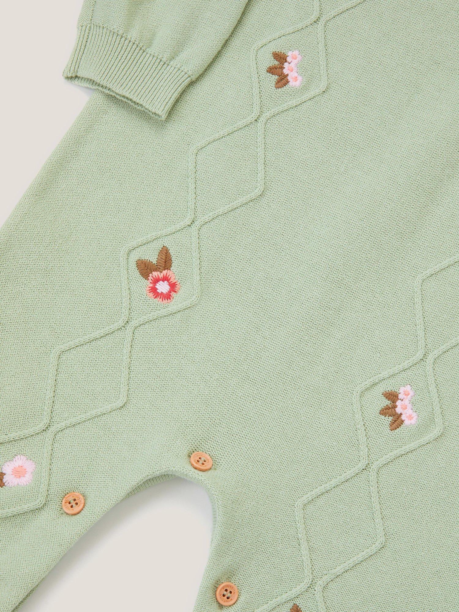 Product image 3 of 3, which shows Monsoon Baby Cotton Long Sleeved Romper, Green, 0-3 months