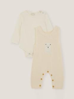 Monsoon Newborn Baby Cotton Dungarees Set, Ivory