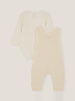 Monsoon Newborn Baby Cotton Dungarees Set - view 2, Ivory