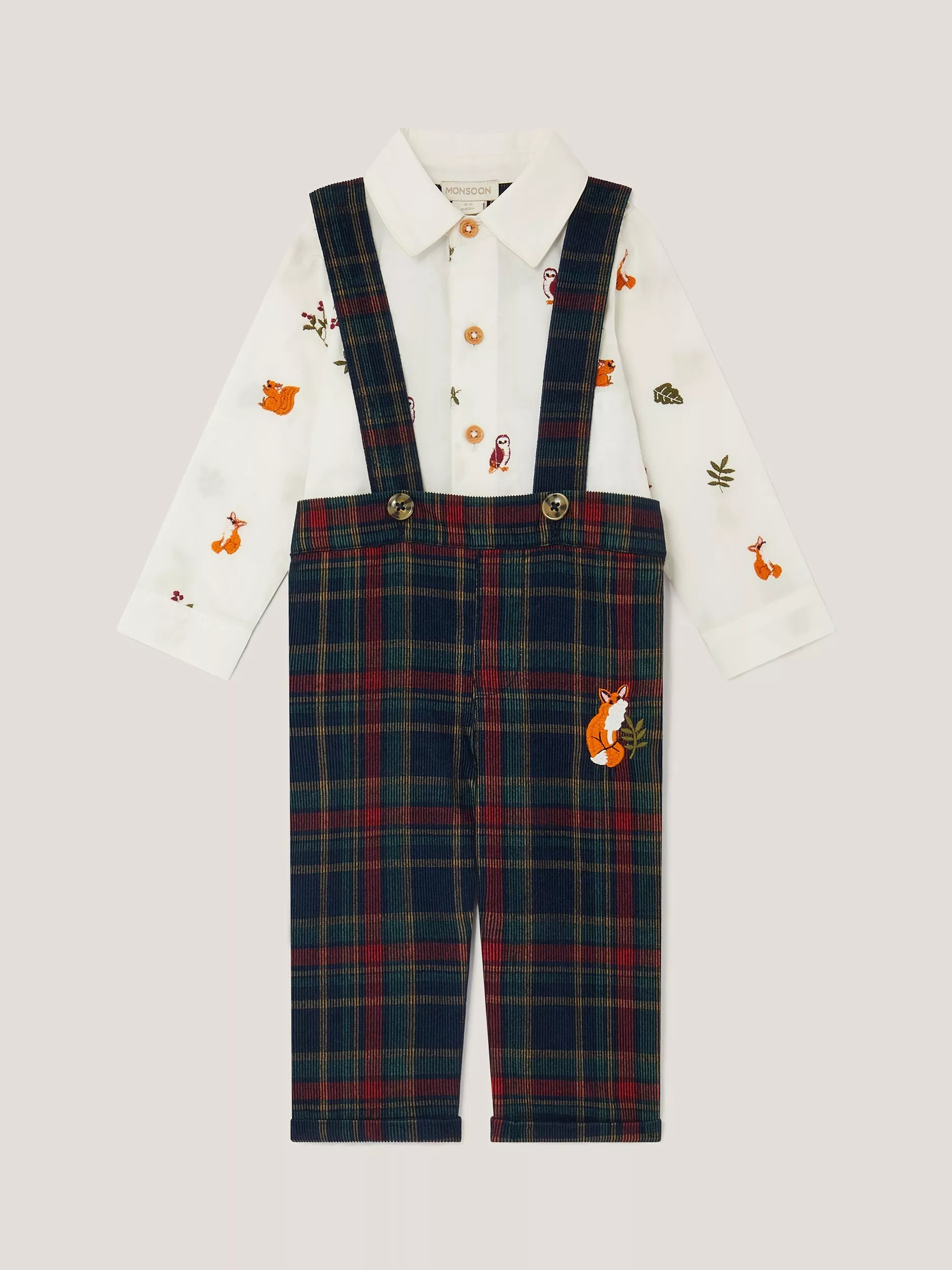 Monsoon Newborn Baby Corduroy Dungarees Set, Navy