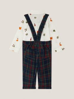 Monsoon Newborn Baby Corduroy Dungarees Set, Navy - view 2, Navy