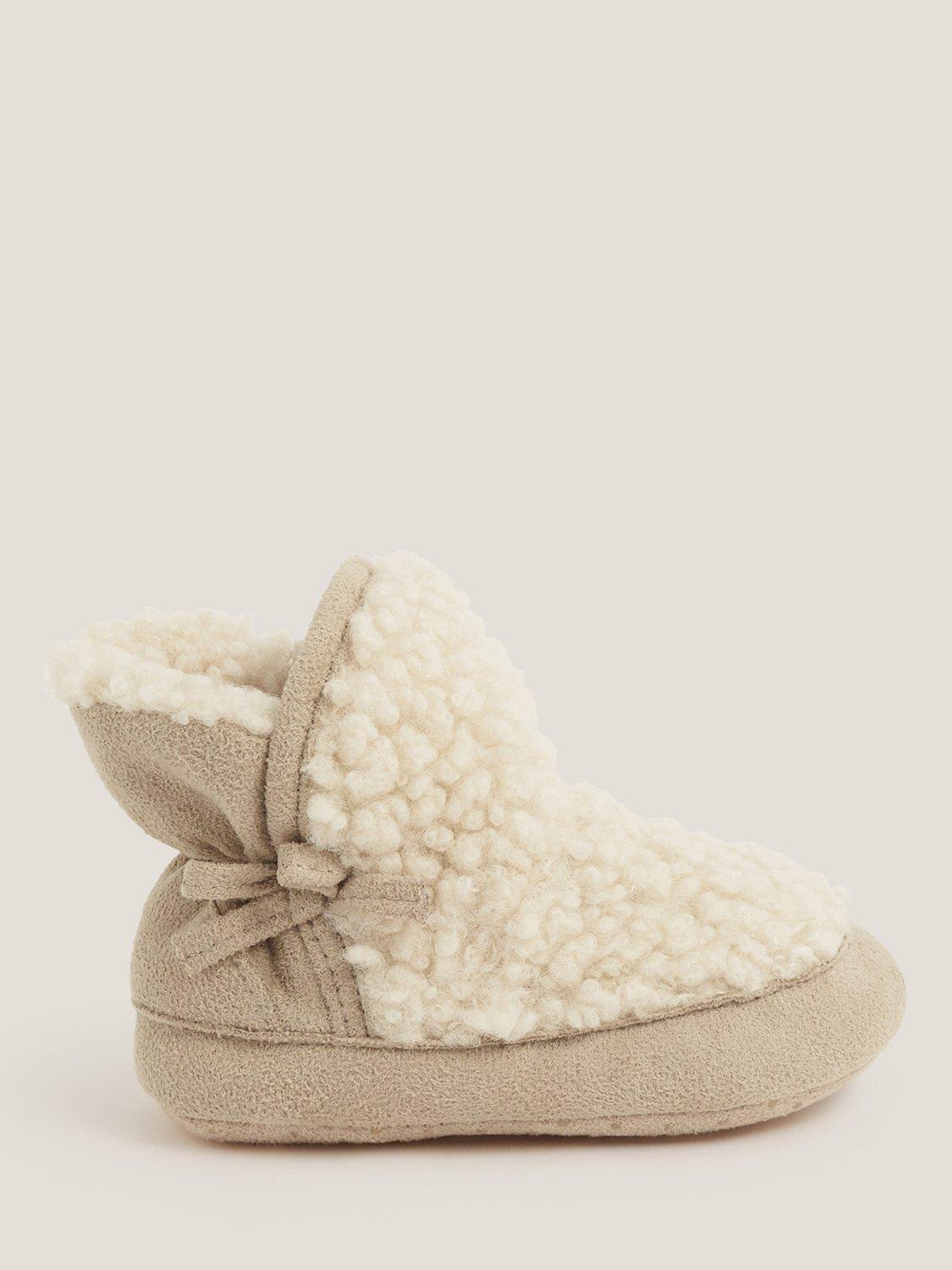 Product image 1 of 3, which shows Monsoon Baby Borg Booties, Cream, 3-6 months