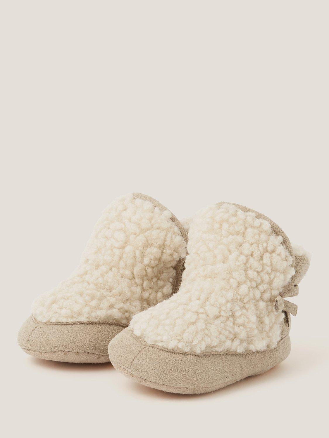 Product image 2 of 3, which shows Monsoon Baby Borg Booties, Cream, 3-6 months