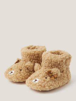 Monsoon Baby Borg Teddy Bear Slipper Boots, Tan - view 2, Tan