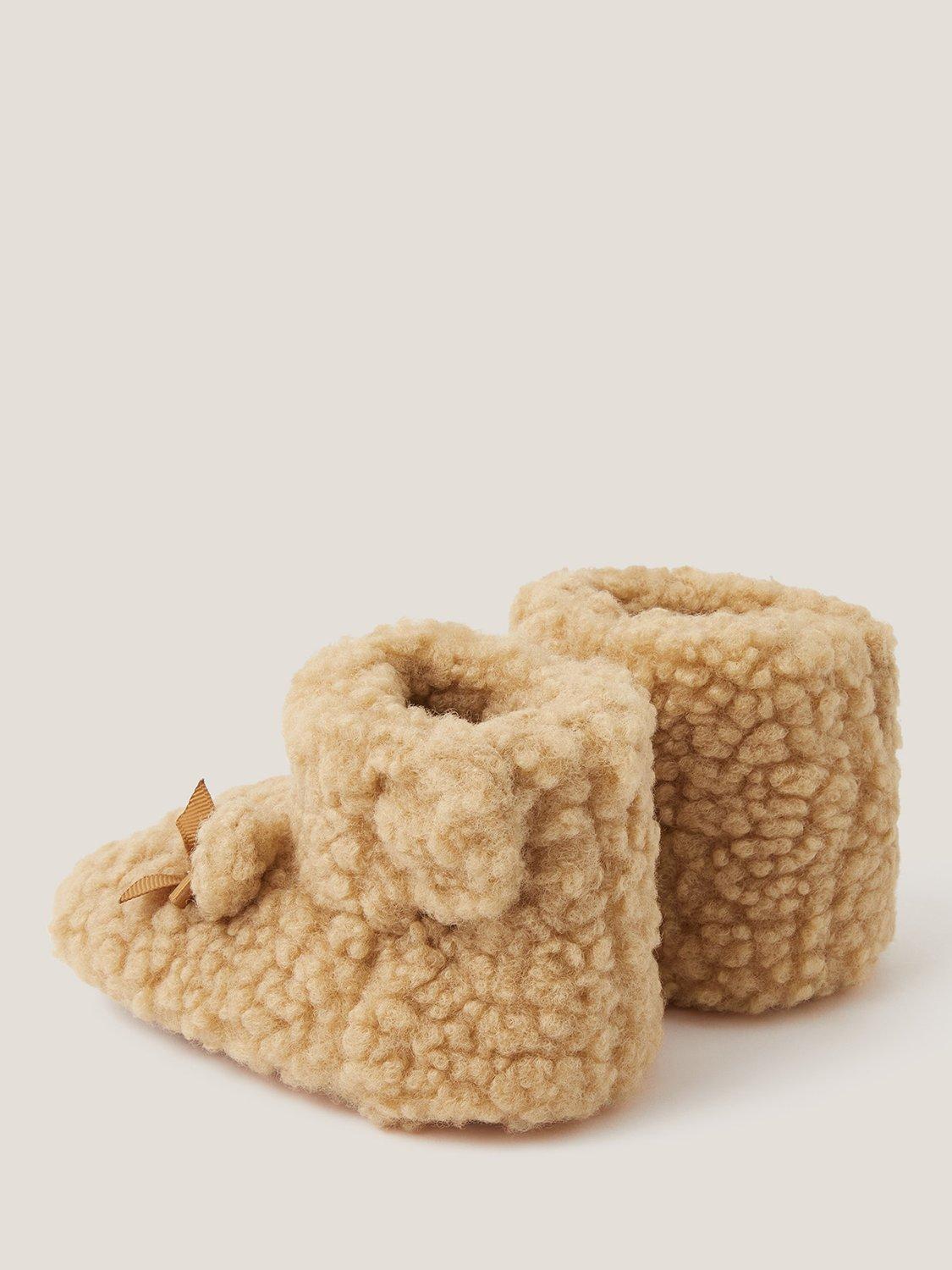 Product image 3 of 3, which shows Monsoon Baby Borg Teddy Bear Slipper Boots, Tan, 3-6 months