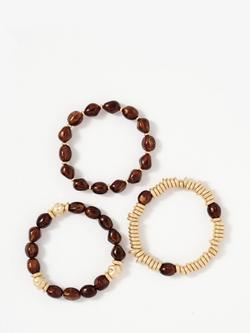 Mint Velvet Beaded Bracelet Set, Brown/Gold, Brown